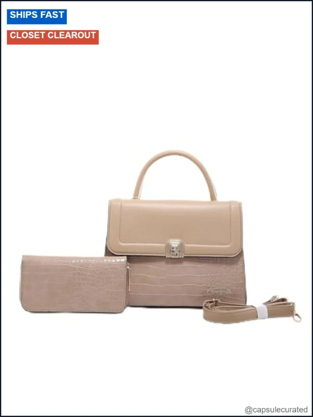 Crocodile Pattern PU Leather Satchel Handbag with Mini Clutch 2-in-1 Set